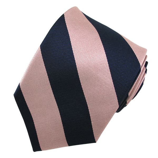 Silk Wide-Striped Tie - Pink Navy