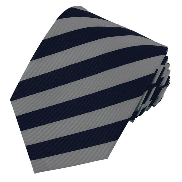 Narrow-Striped Tie - Silver Navy