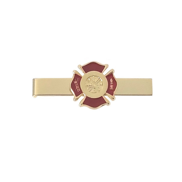 Fireman's Shield Tie Bar - Red Gold