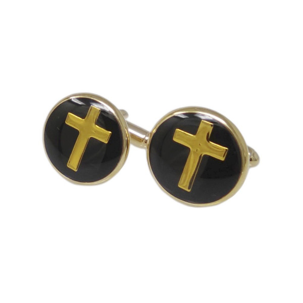 Pair of Elegant Cross Cufflinks Set - Black and Gold