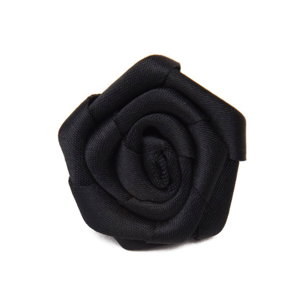 Satin Open Rose Lapel Flower Boutonniere - Black