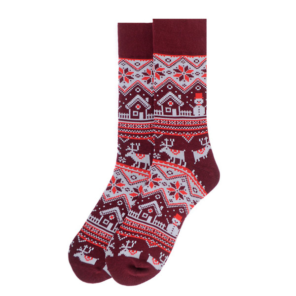 Men's Vintage Winter Pattern Novelty Socks - Burgundy