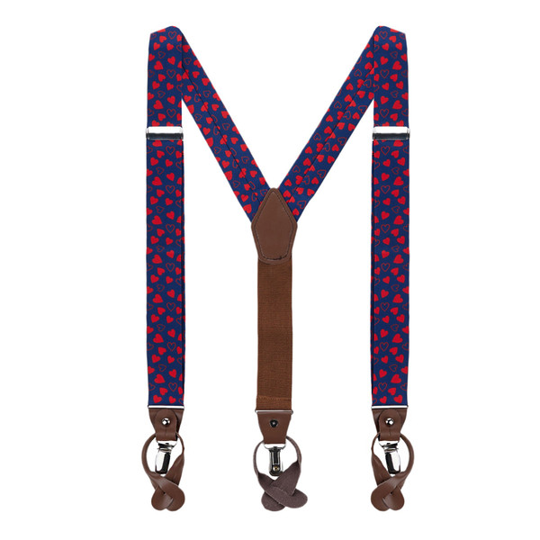 Men's Happy Valentine's Day Mini Red Hearts Pattern Suspenders - Dark Blue