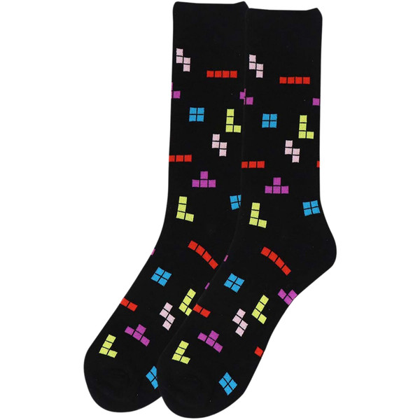 Men's Tetris Gaming for the Win Pattern Crew Novelty Socks - Black