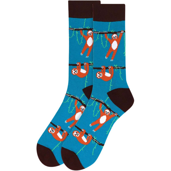 Men's Cheerful Hanging Sloth Pattern Crew Novelty Socks - Brown