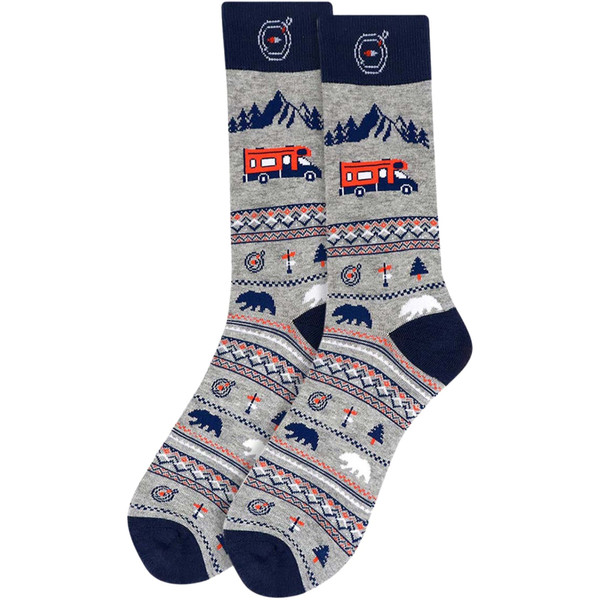 Men's Road Tripping Through Life Pattern Crew Novelty Socks - Navy Blue