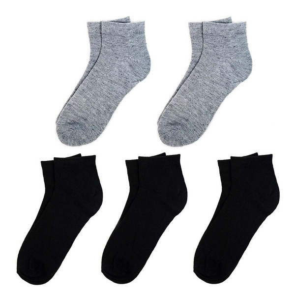 5 Pair Pack Men's Ankle Solid Color Classic Socks - Black Gray