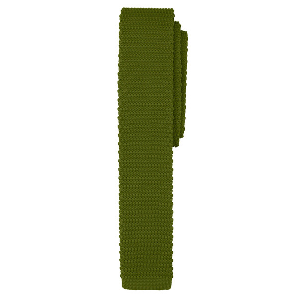 Men's Solid Color Knitted Extra Long Neck Tie - Green Olive