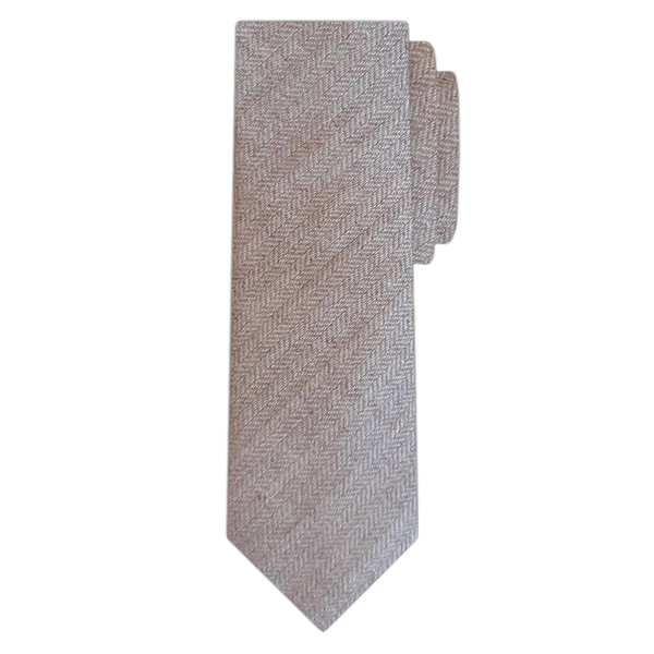 Wool Blend Herringbone Slim Tie - Tan/White - Jacob Alexander