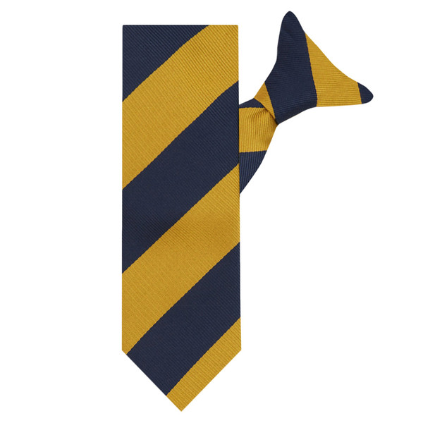 Kid's Woven Wide Striped 14 inch Clip-On Tie - Gold Navy