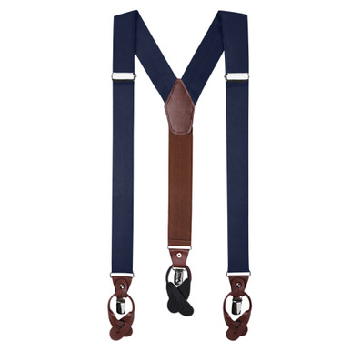 Men's Solid Fabric Suspenders Braces Convertible Leather Ends and Clips ...