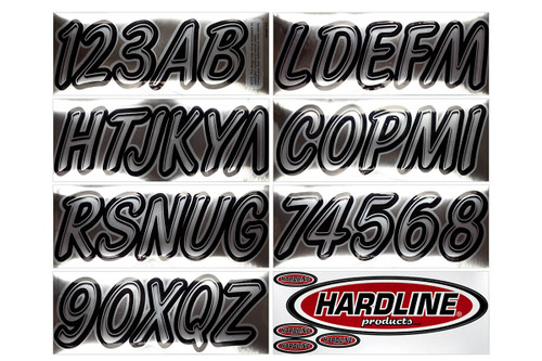 Hardline Boat Lettering Registration Kit 3 in. - 400 Chrome/Black - CHBKG400