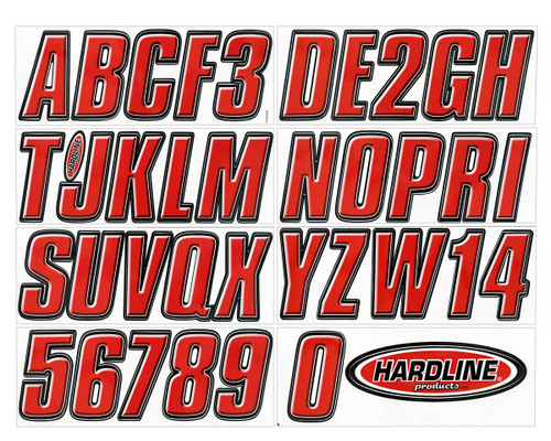 Hardline Boat Lettering Registration Kit 3 in. - 800 Red/Black - REBLK800