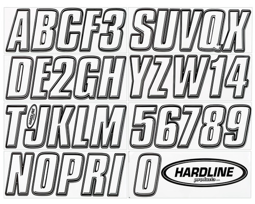 Hardline Boat Lettering Registration Kit 3 in. - 800 White/Black - WHBLK800