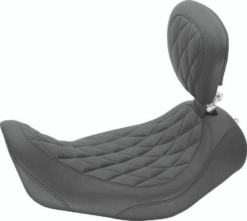 Mustang 06-17 Harley Dyna Wide Tripper Solo Seat w/Driver Backrest Diamond Stitch - Black Photo - Primary