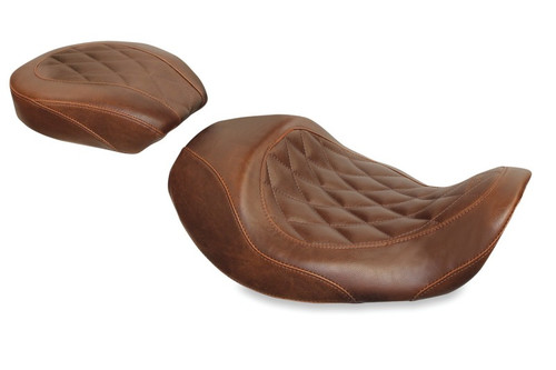 Mustang 06-17 Harley Dyna Wide Tripper Forward Solo Seat Diamond Stitch - Distressed Brown Photo - Primary