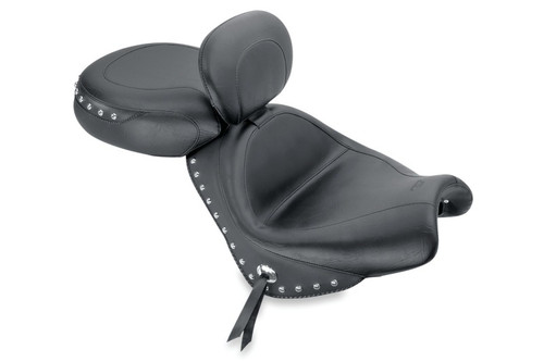 Mustang 04-09 Honda VTX1300C Wide Touring 2PC Seat w/Driver Backrest Studs - Black Photo - Primary