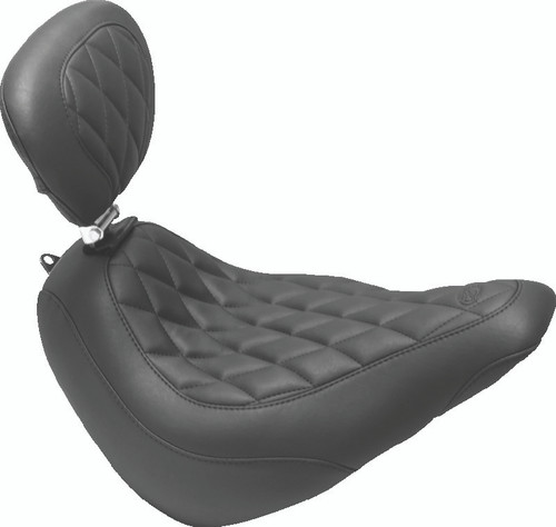 Mustang 18-21 Harley Street Bob Wide Tripper Solo Seat w/Driver Backrest Diamond Stitch - Black Photo - Primary