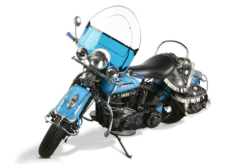 National Cycle 36-47 Harley Davidson Knucklehead/1948 PanHead Vintage Round Top Windshield-Blue - N2202 User 1