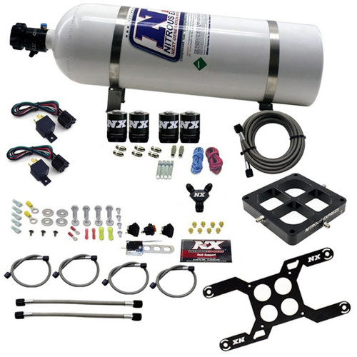Nitrous Express Dry Quad Stage Billet Crossbar Plate System 100-2000hp (4500 Flange) w/15lb Bottle - 66447-15 Photo - Primary