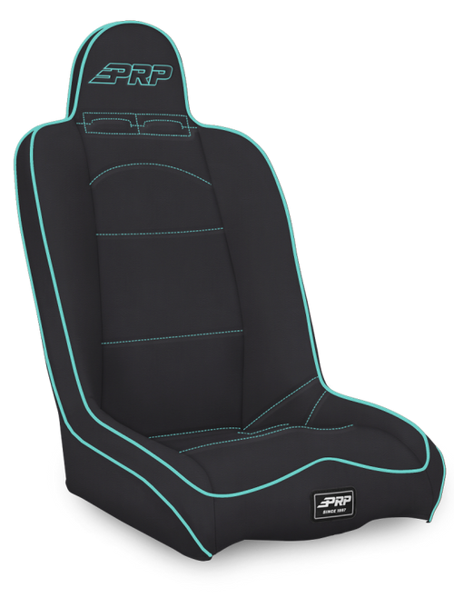 PRP Daily Driver High Back Suspension Seat- Black/Teal Vinyl Photo - Primary