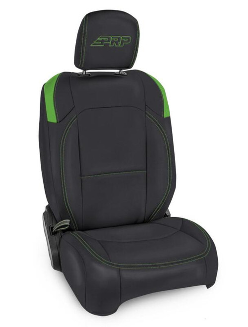 PRP Jeep Wrangler JL Front Seat Covers - 2 door- with Pocket Back (Pair) - Black/Green Photo - Primary