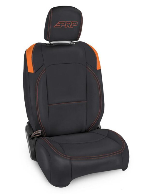 PRP Jeep Wrangler JL Front Seat Covers Jeep Gladiator JT- with Pocket Back (Pair) - Black/Orange Photo - Primary