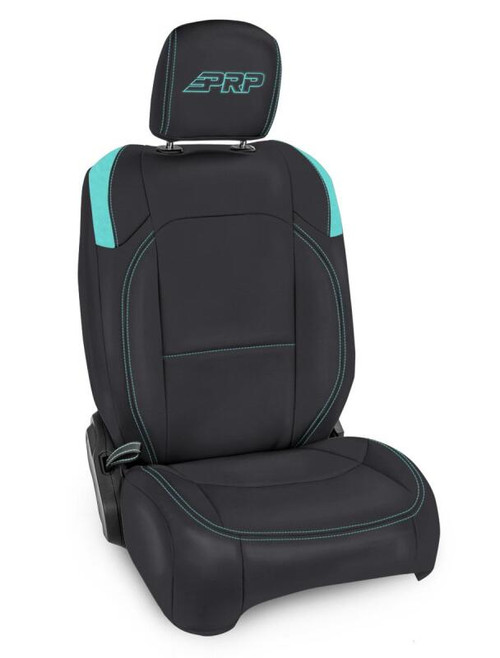 PRP Jeep Wrangler JL Front Seat Covers Jeep Gladiator JT- with Pocket Back (Pair) - Black/Teal Photo - Primary