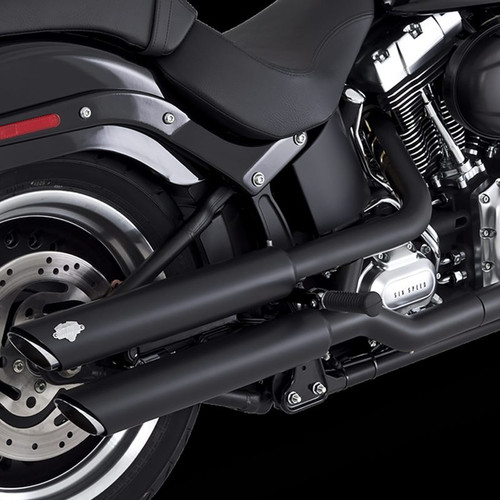 Vance & Hines HD Softail 07-17 Fatboy Twin Slash Chrome Slip-On Exhaust User 1