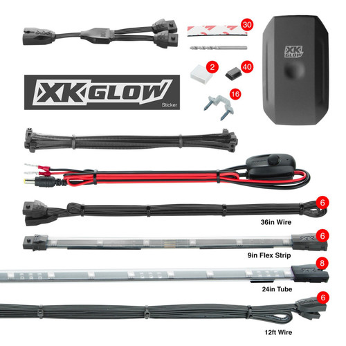 XK Glow New Style Strips XKchrome Car Kit w/ Dual-Mode Mount Controller 8x24In Tubes + 6x10In User 1