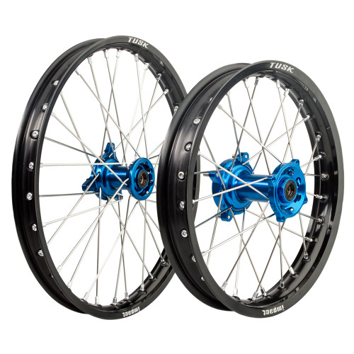 SUZUKI RM80 96-01 Tusk Impact Complete Front and Rear Wheel 1.40 x 19 / 1.85 x 16 Black Rim/Silver Spoke/Blue Hub