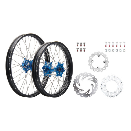 YAMAHA YZ125 05-16 Tusk Impact Complete Front/Rear Wheel Package 1.60 x 21 / 2.15 x 18 Black Rim/Silver Spoke/Blue Hub