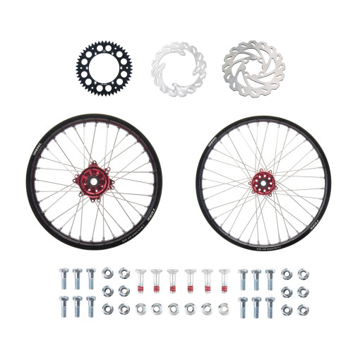 YAMAHA YZ125 05-16 Tusk Impact Complete Front/Rear Wheel Package 1.60 x 21 / 2.15 x 19 Black Rim/Silver Spoke/Red Hub