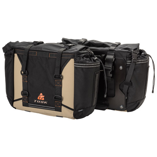 HONDA XR650L 93-09 Tusk Pannier Racks With Olympus Pannier Bags  Black/Tan