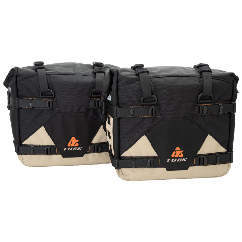 KAWASAKI KLR650 08-18 Tusk Pannier Racks with Tusk Pilot Pannier Bags  Black/Tan