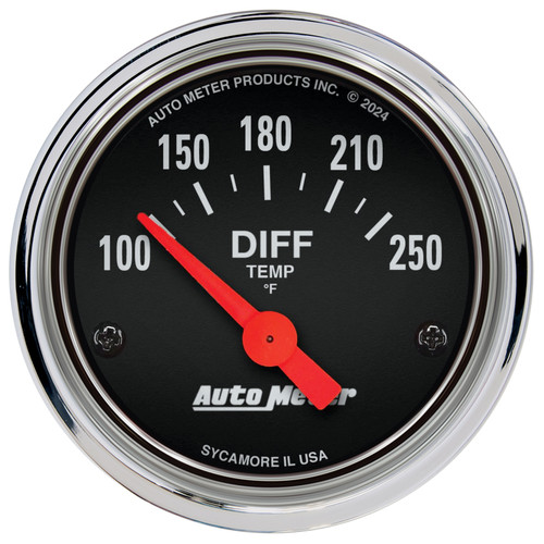 Autometer Traditional Chrome 2-1/16in 100-250 Deg F Electric Differential Temp Gauge - 2534 Photo - Primary