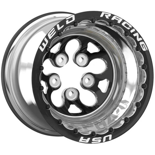 Weld Alpha Pro 15x13 / 5x4.75 BP / 1in BS Black Wheel - Polished Shell Double Beadlock MT - 83XB513272MB Photo - Primary