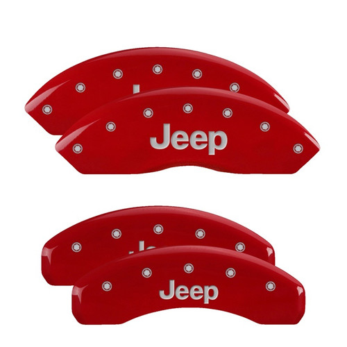 MGP 4 Caliper Covers Engraved Front & Rear Jeep Red Finish Silver Char 2019 Jeep Wrangler - 42018SJEPRD Photo - Primary