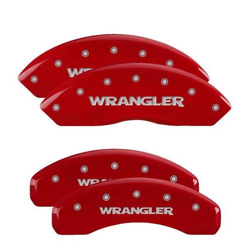 MGP 4 Caliper Covers Engraved Front & Rear Wrangler Red Finish Silver Char 2019 Jeep Wrangler - 42018SWRGRD Photo - Primary