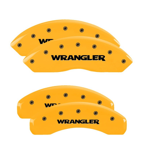MGP 4 Caliper Covers Engraved Front & Rear Wrangler Yellow Finish Black Char 2018 Jeep Wrangler - 42019SWRGYL Photo - Primary