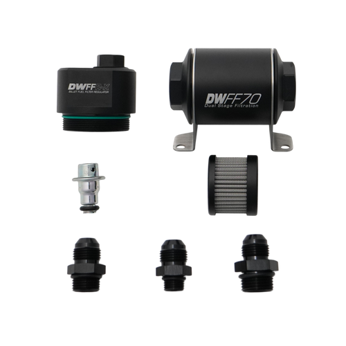 DeatschWerks DWFFR-X 70mm Billet Fuel Filter Regulator - 10 Micron with 8AN Fittings - 8-FFR-070-010K-8 Photo - Primary