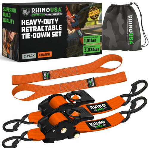 Rhino USA Retractable Ratchet Straps (4 Pack, 2Inx10Ft) (Orange) - TD-RSRE2X10-4ORG User 1