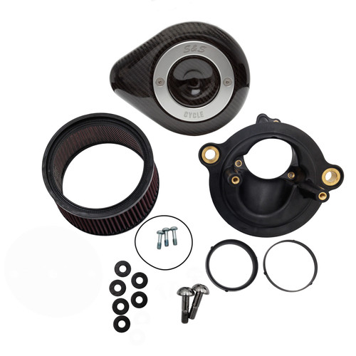 S&S Cycle M8 Gen 2 Models Stealth Air Cleaner Kit 1in Filter Teardrop 58/64/68mm TB - Carbon Fiber - 170-0933 Photo - Primary