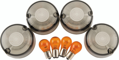 Bikers Choice 86-99 FXST 86-01 FXD FXR XL Smoked Turn Signal Lens & Amber Bulb Kit Repl H-D 69306-02 - 482544 Photo - Primary