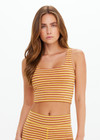 THE UPSIDE women’s stripe Naxos Elyse Crop is designed for a soft & comfortable fit and features an internal shelf bra with removable cups in jacquard fabrication. Made for yoga & pilates.