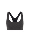THE UPSIDE women's grey recycled Moondance Racerback Vala Bra has removable cups, elastic underbust, double-peached fabric. Made for yoga and pilates.