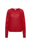 THE UPSIDE women's red organic cotton Fenway Sebastion Knit Crew has a relaxed fit with ribbed neckline and cuffs, and a logo knit detail on the back. Made for everyday wear.