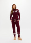 THE UPSIDE women’s maroon organic cotton Le Ski Blanche Half Zip features a zip through opening and a knitted snowflake design across chest and back. Designed for Après-ski and winter wear.