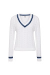 THE UPSIDE women’s white Citta Sonny V Neck Sweater is a fitted, chevron-knit design in organic cotton. The perfect wardrobe addition.