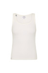 THE UPSIDE women’s white Alyssa Racerback Tank Top features rib fabric, a scoop neck, and embroidered 4-leaf clover at the back. Made for everyday leisure.